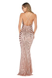 Geometric Sequined Straps Maxi Mermaid Evening Dress