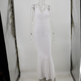 Chevron Sequined White Straps Evening Dress