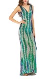 Geometric Pattern Sequin Long Mermaid Evening Dress