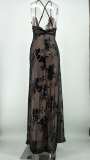 Black Sequin Embellished Straps Double Slit Evening Dress