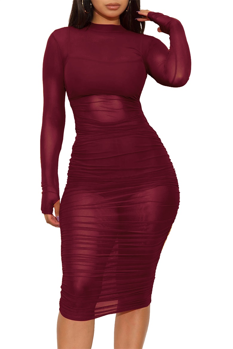 burgundy sheer dress