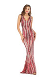 Geometric Pattern Sequin Sleeveless Mermaid Evening Dress