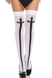 Cross Print Thigh High Stockings Sexy Nun Cosplay