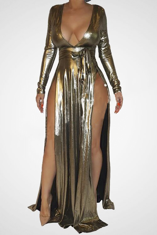 gold metallic maxi dress