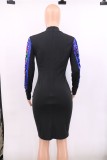 High Neck Color Changing Sequin Splice Bodycon Dress