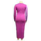 Plus Size Color Block Tie Front Bodycon Long dress