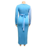 Plus Size Split Color Tie Front Bodycon Long dress