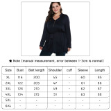 Black Long Sleeve Zip Front Belted Short Plus Size Dress