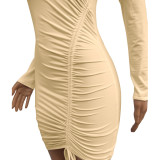 Sexy Plain Color Drawstring Ruched Bodycon Dress