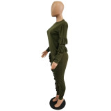 Army Green Ruffle Trim Sweat Suits 8 Colors Fashion Tracksuit