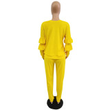 Yellow Ruffle Trim Sweat Suits 8 Colors Fashion Tracksuit