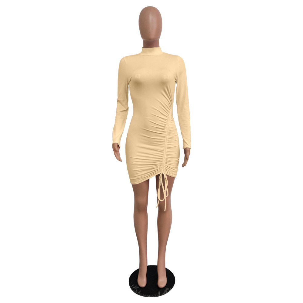 Sexy Plain Color Drawstring Ruched Bodycon Dress