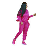 Hot Pink Ruffle Trim Sweat Suits 8 Colors Fashion Tracksuit