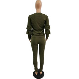 Army Green Ruffle Trim Sweat Suits 8 Colors Fashion Tracksuit