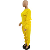 Yellow Ruffle Trim Sweat Suits 8 Colors Fashion Tracksuit