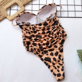 Leopard Print Ruched Straps One Piece Swimsuit