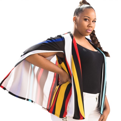 Fashion Colorful Stripe Cape Coat