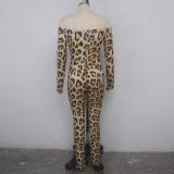 Leopard Print Off Shoulder Jumpsuit