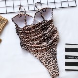 Leopard Print Ruched High Leg One Piece Swimsuit
