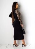 Contrast Leopard Print Cutout Long Pencil Dress
