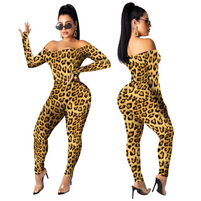 Leopard Print Off Shoulder Jumpsuit