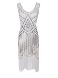 1920s Vintage Sequin Fringe Hem Flapper Dress in White