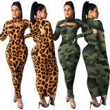 Camo Print Strapless Bodycon Maxi Dress & Matching Shrug