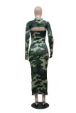 Camo Print Strapless Bodycon Maxi Dress & Matching Shrug