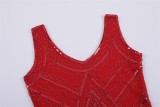 1920s Vintage Sequin Fringe Hem Flapper Dress in Red