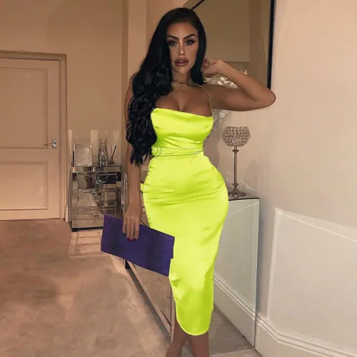 Sexy Green Straps Silky Club Dress