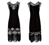 Black 1920s Sequin Sleeveless Fringe Dress