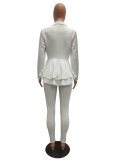 White Fitted Office Peplum Blazer and Pants Set