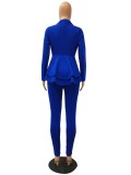 Office Fitted Blue Peplum Blazer and Pants Set