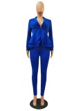 Office Fitted Blue Peplum Blazer and Pants Set