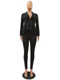 Black Fitted Office Peplum Blazer and Pants Set