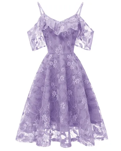 Voila Lace Ruffle Shoulder Straps Skater Dress