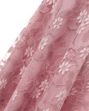 Pink Lace Ruffle Shoulder Straps Skater Dress