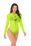 Green Sexy Lace Up Sheer Mesh Bodysuit