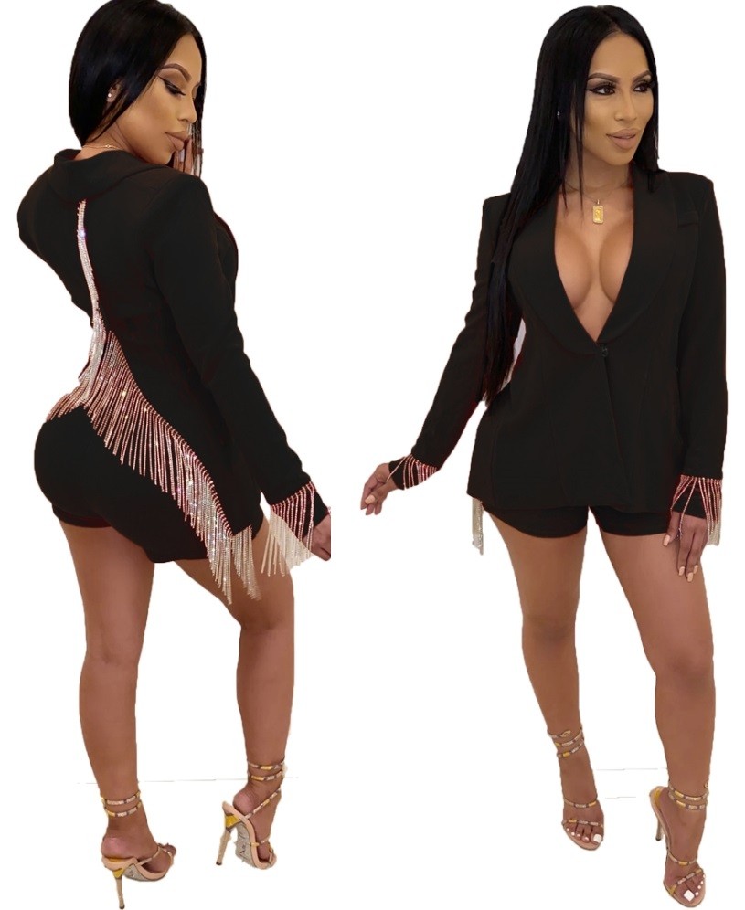 two piece deep back slit tassel