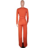 Cross Wrap Crop Top & Wide Leg Pants Set in Orange
