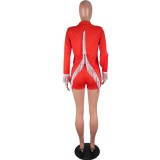 Red Back Slit Tassels Blazer and Shorts Set