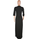 3/4 Sleeve Letter Print Black Casual T-Shirt Dress