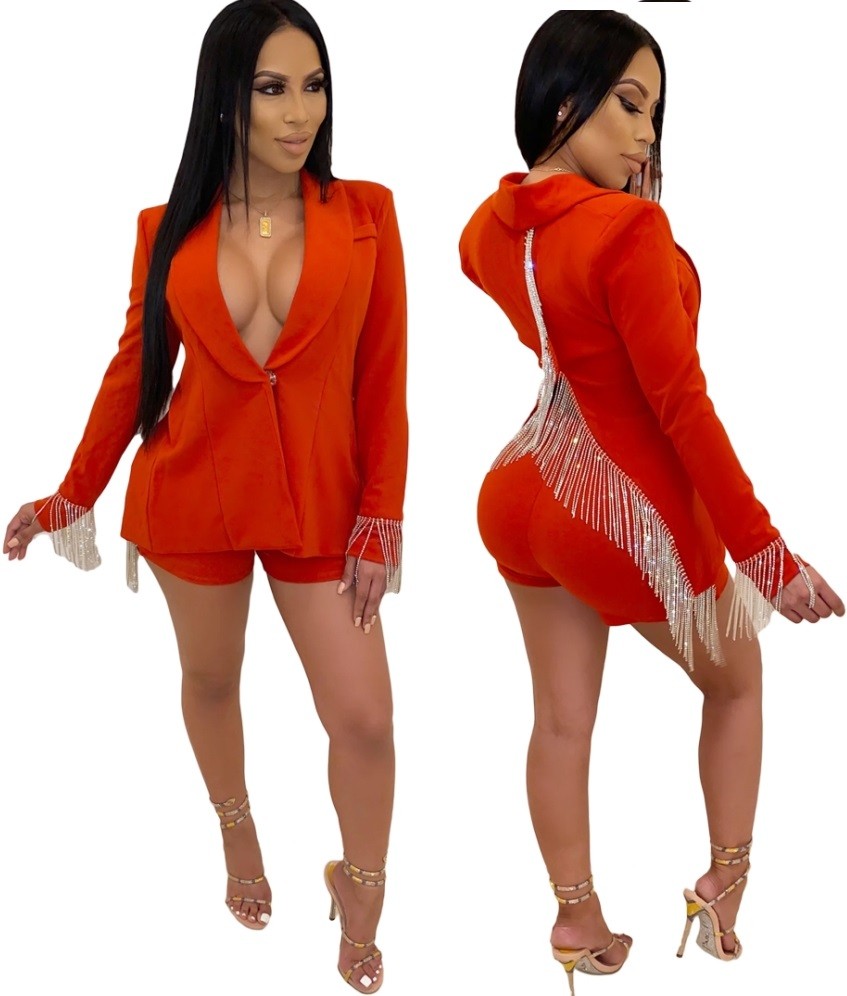 two piece deep back slit tassel