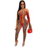 Off Shoulder Snakeskin Print Bodysuit and Leggings