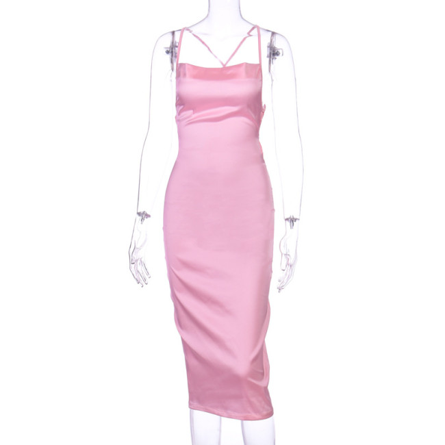 Sexy Light Pink Straps Silky Club Dress