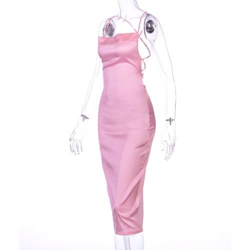 Sexy Light Pink Straps Silky Club Dress