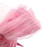 Pink Off Shoulder Flower Applique Beaded Girls Tulle Dress