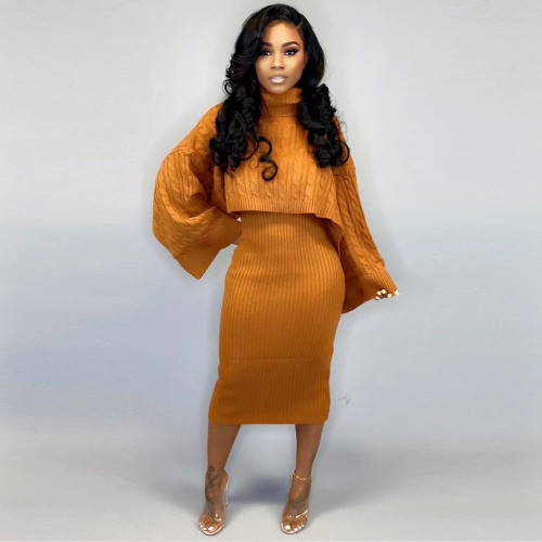 Orange Oversized Cropped Sweater and Matching Tank Dress