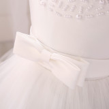 White Bow Beaded Baby Girls Tulle Party Princess Dresses