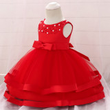 Red Bow Beaded Baby Girls Tulle Party Princess Dresses